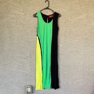 Bebe Addiction Open Back Thigh Slit Colorful Sleeveless Maxi Dress